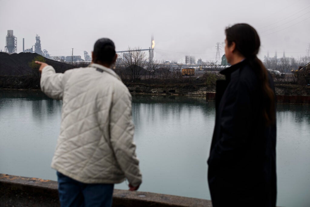 Attorney John Petoskey and activist Theresa Landrum on a tour of hazardous industrial sites in the Detroit Metro area encompassing Southwest Detroit, Delray, and River Rouge, for Earthjustice staff.