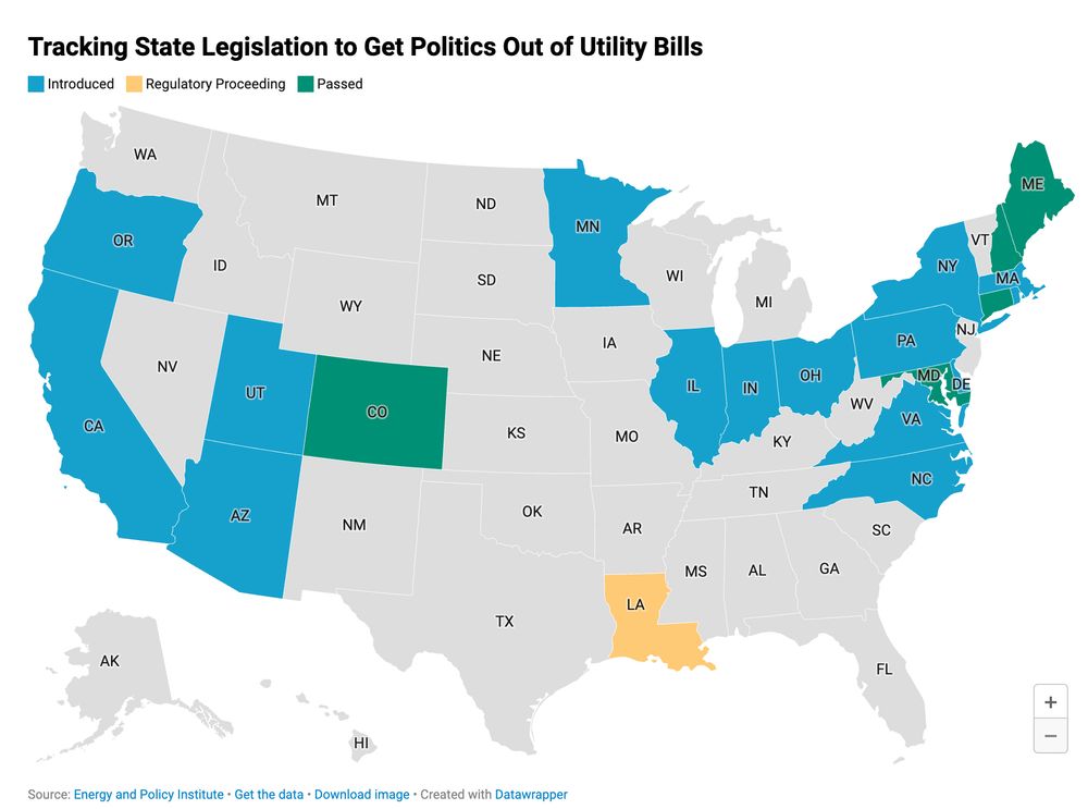 Map tracking state legislation to get politics out of utility bills.