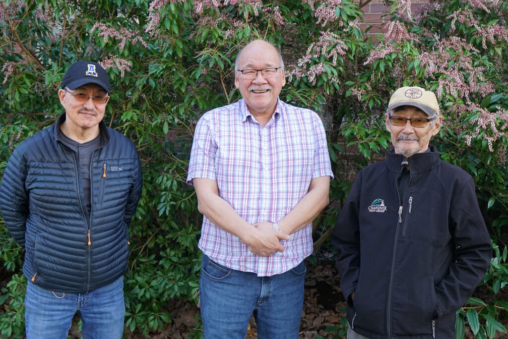 From left: Walter Jim, Chair of the Orutsararmiut Native Council (ONC), Ray Watson, an ONC Council Member, and William Igkurak, Council President of the Native Village of Kwigillingok, presented at the 2025 Public Interest Environmental Law Conference in Eugene, Oregon, on the threat of the Donlin Gold mine to their Kuskokwim River communities.