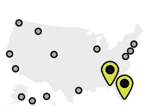 Map of Earthjustice’s office locations, with the Miami and Tallahassee locations highlighted.