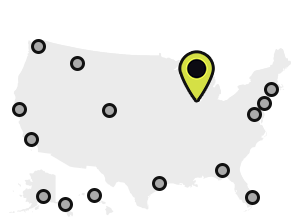Map of Earthjustice’s office locations, with the Chicago location highlighted.