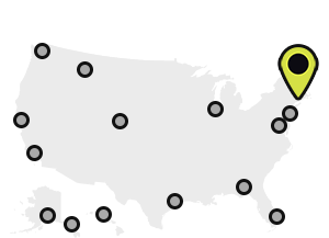 Map of Earthjustice’s office locations, with the New York City location highlighted.