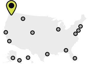 Map of Earthjustice’s office locations, with the Seattle location highlighted.