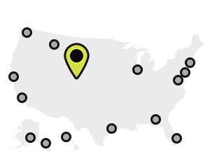Map of Earthjustice’s office locations, with the Denver location highlighted.